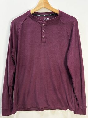 FLX long sleeve luxury soft wander henley in a burgundy color